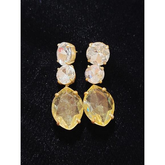 J Crew Women's Crystal Chandelier Drop gold tone Statement Earrings J.Crew 1¾" L - Picture 3 of 6